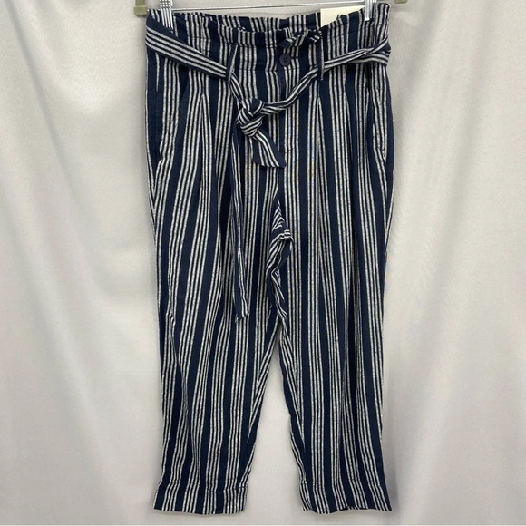 NWT LOFT Ann Taylor Striped Linen Blend Paper bag Waist Trouser  Pants Size 4 - Picture 1 of 9